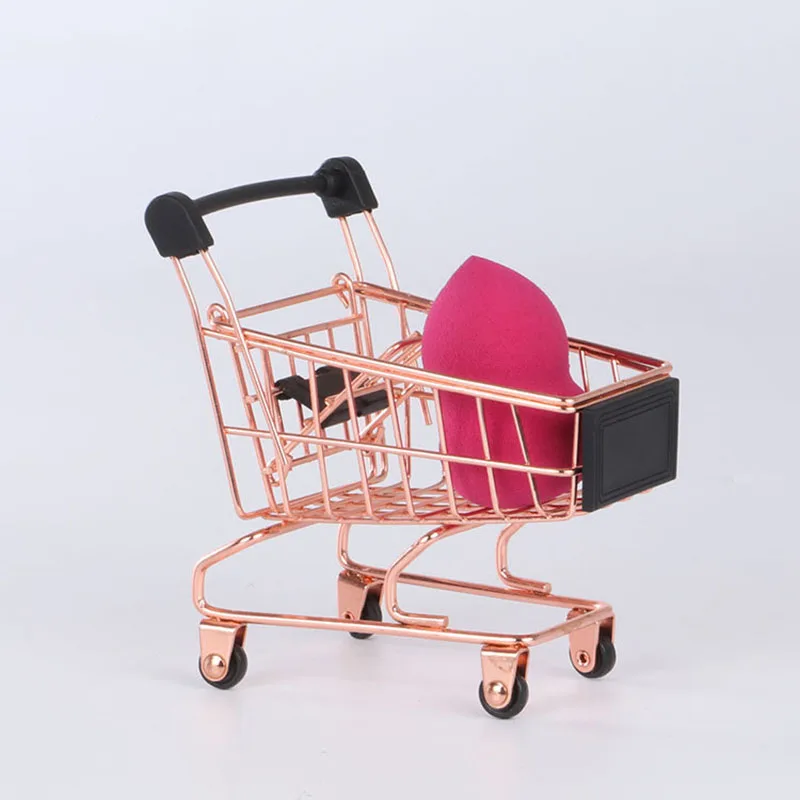 12cm Mini Shopping Trolley Toys Crazy Cart Cosmetic Spong Basket Makeup Cute Things Storage Box Office Supplies Pen Container