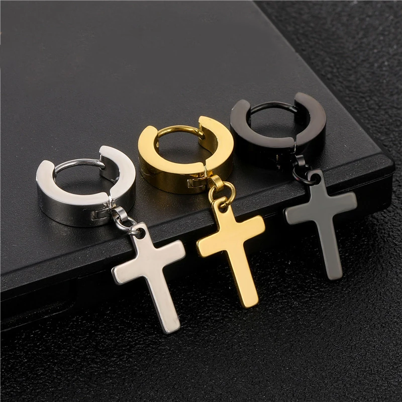 1 Stück Männer Frauen Punk Gothic Kreuz Übertrieben Klassische Metall Christian Kette Tropfen Baumeln Ohrringe Straße Hip Hop Schmuck Kpop – Detail 22