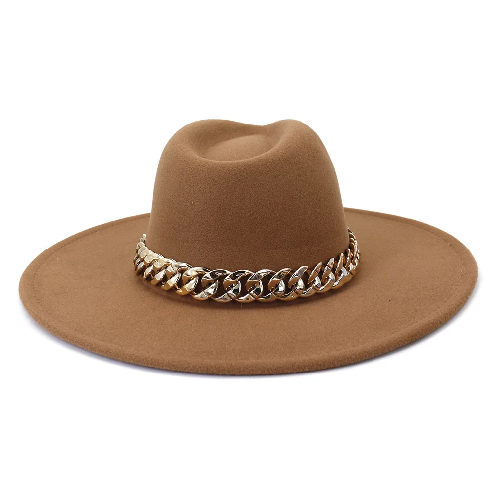 Orange fedora hat brim 9.5cm wholesale water drop top thick chain accessories stage performance jazz hat top hat кепка мужская