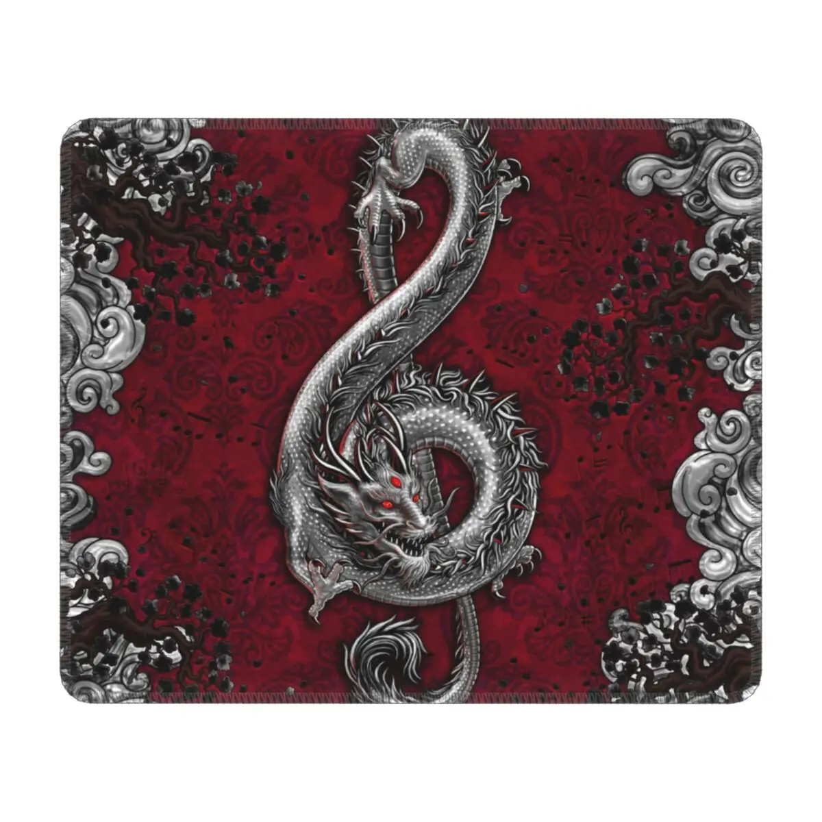 Music Dragon Gothic Pattern Mouse Pad Square Anti-Slip Rubber Mousepad for Gamer Computer PC Chinese Asian Style Mouse Mat