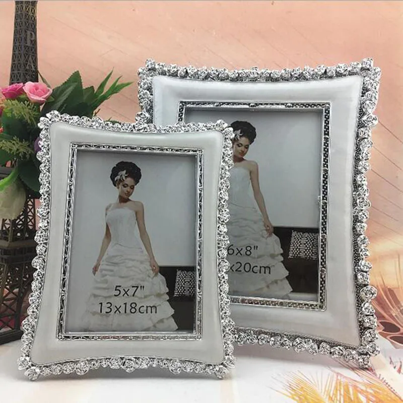 2pcs/set European Style Resin Photo Frame Rose Floral Rim 6inch 7inch Picture Frame Silver Color Gold Color Desktop Home Decor