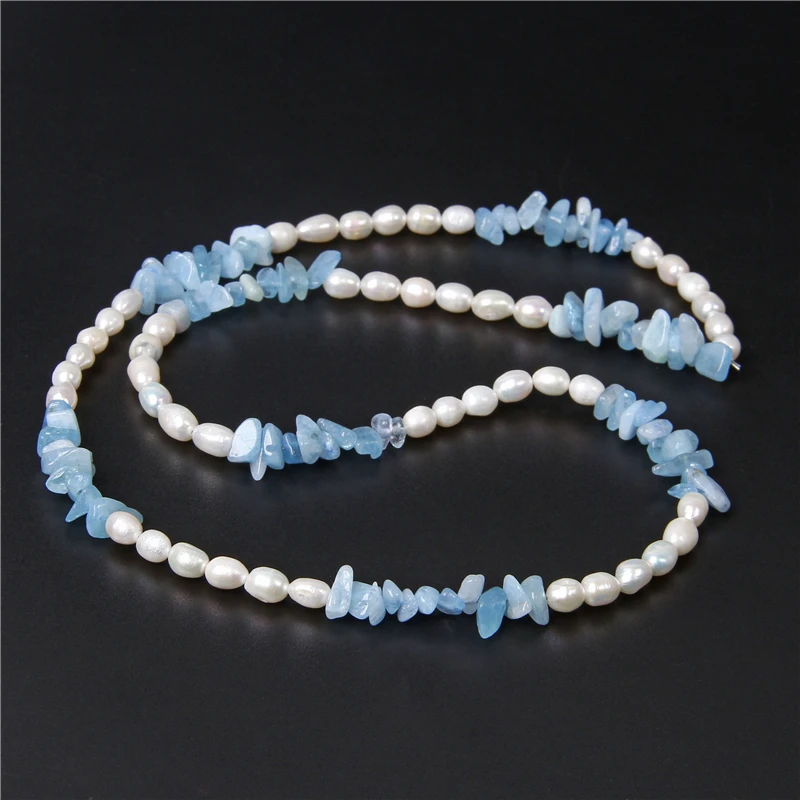 Fashion Chip Stone Necklace Natural Pearl Chockers Aquamarines Necklace Chains for Women Female Jewelry Wedding Party Gifts