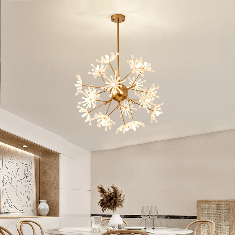 Nordic Romantic Dandelion Pendant Lamp Led Ceiling Hanging Chandelier Loft Living Room Bedroom Meal Hanger Decoration Black Gold