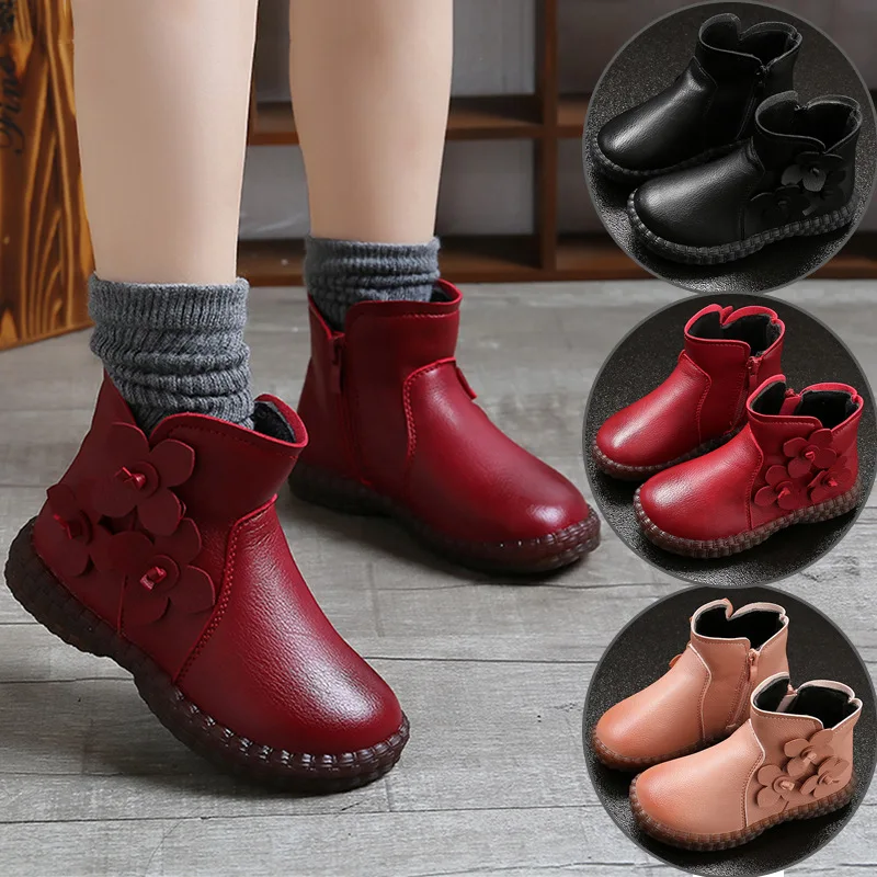 Autumn Winter Girls Boots Children Warm Plush Winter boots Shoes Kids Snow Boots Girls Casual Leather Shoes 4 5 6 7 8 9 10-14T