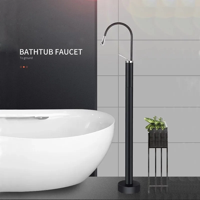 

Tuqiu Gold Bathroom basin Faucet Brass Floor Standing Bathtub Faucet Sink Mixer Tap super long water drop design gold sink tap