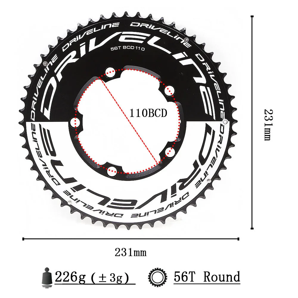 DRIVELINE CNC 50/52/53/54/55/56/58T road bike TT chainring 110BCD 9/10/11s