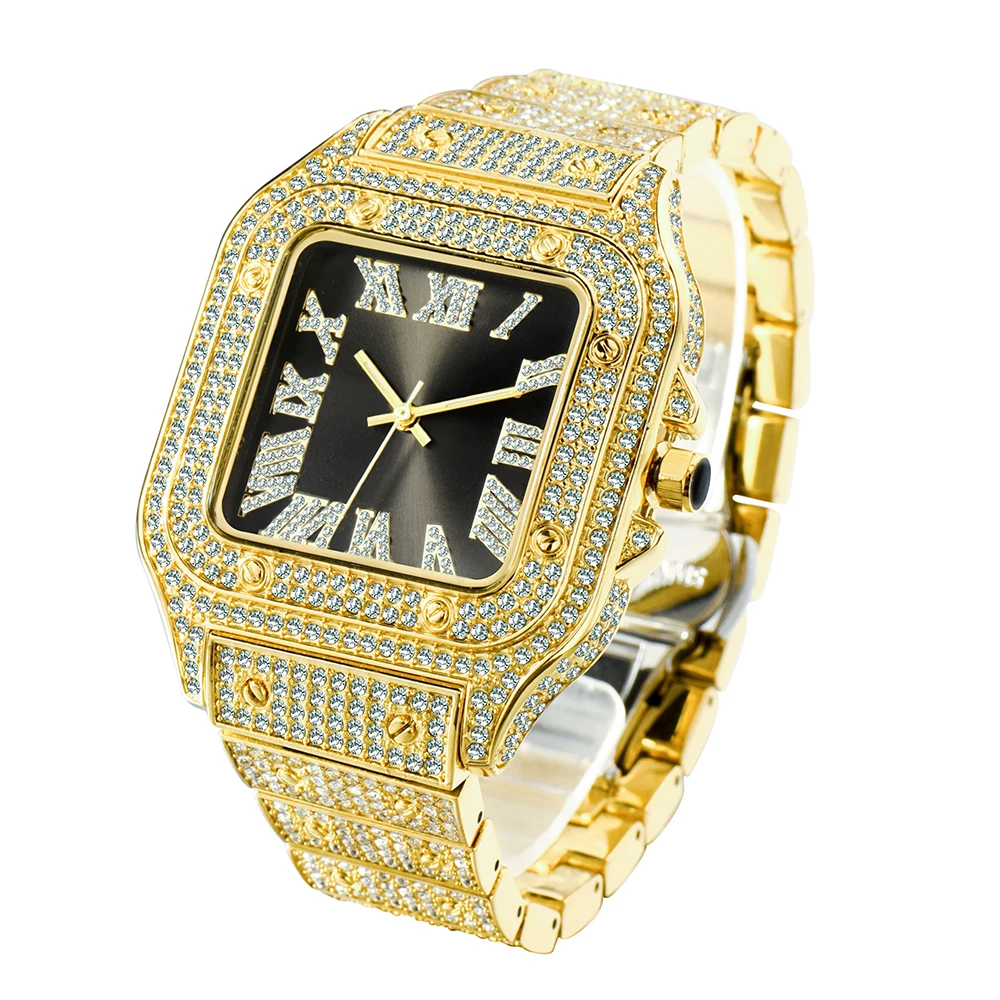 ®*️様 スクエア型 ICED OUT WATCH 腕時計 ブリンブリン‼️ PINTIME Mens Full Iced Out 43mm Big Face Bling Luxury Crystal