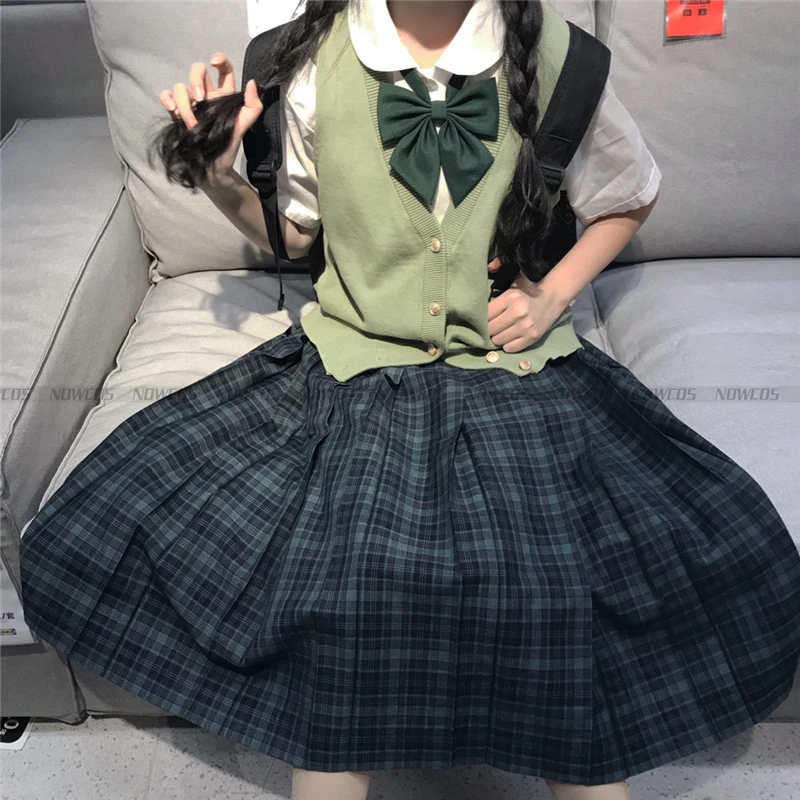 [Sandwich seaweed] Student JK Uniform Long Plaid Skirt Genuine Premium Grade Preppy Style Skirt Full set Autumn Winter Suits