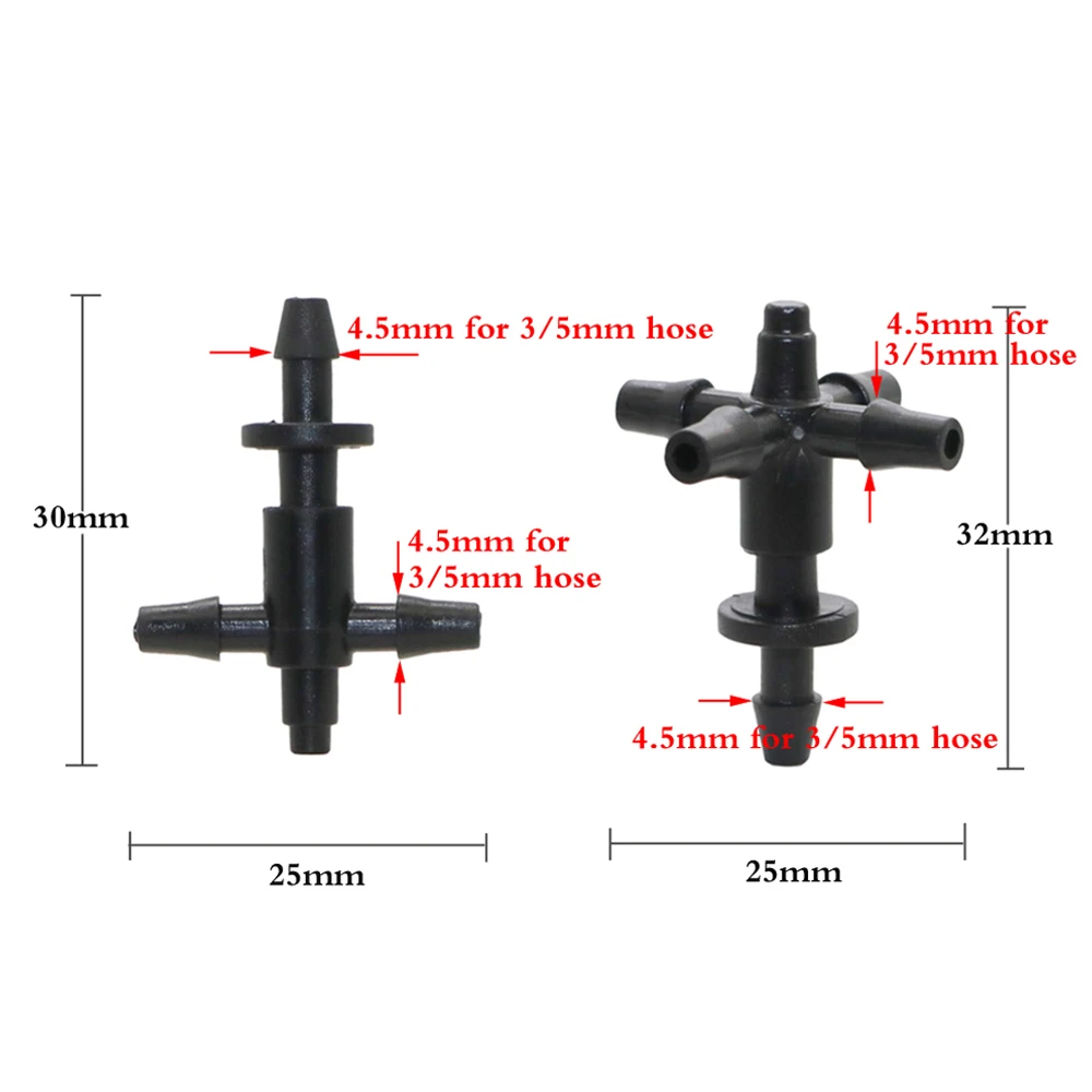 20 Sets Barbed 3/5mm Hose Straight Quick Connectors With Three-way Five-way Hose Splitters Multiple Joint Cross-connector