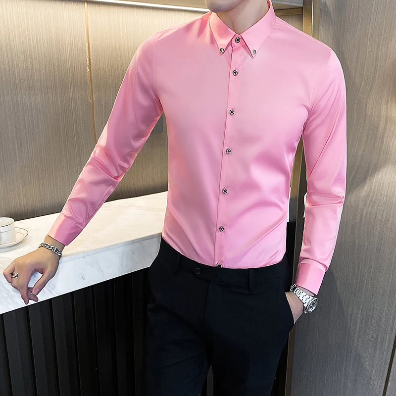 

6xl Stretch Pink Dress Shirts Wedding Man Tuxedo Burgundy Red Mens Oversized Shirts Big White Blouse Prom Workwear Slim Fit Grey