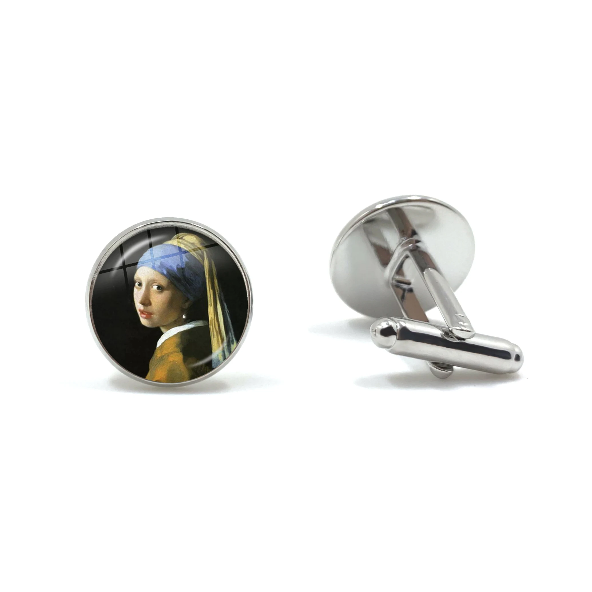 Charm Girl Wearing Pearl Johannes Vermeer Art Oil Painting Cufflinks 16mm Glass Cabochon Cuff Button Jewelry for Gentleman Gift