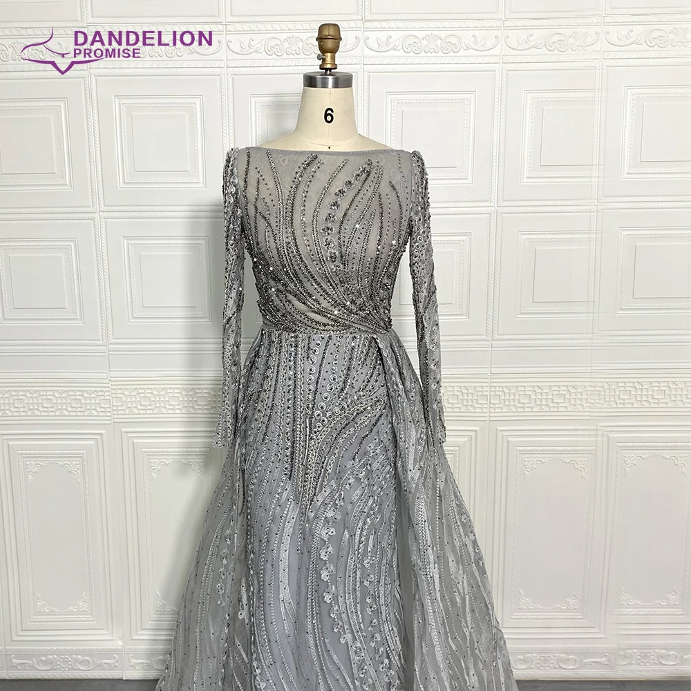 Dubai Long Sleeves Evening Dress For Women 2021 Mermaid Lace Boat Neck Crystal Handmade with Asymmetrical Cape Formal Party Gown