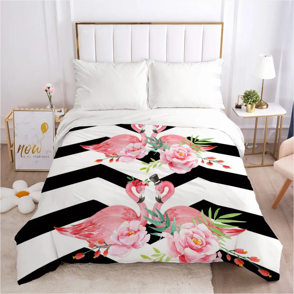 Bedding Duvet Cover Comforter/Quilt/Blanket Case With Zipper Queen King Europe Russia Size 200x200/220*240 Pink Flowers Flamingo