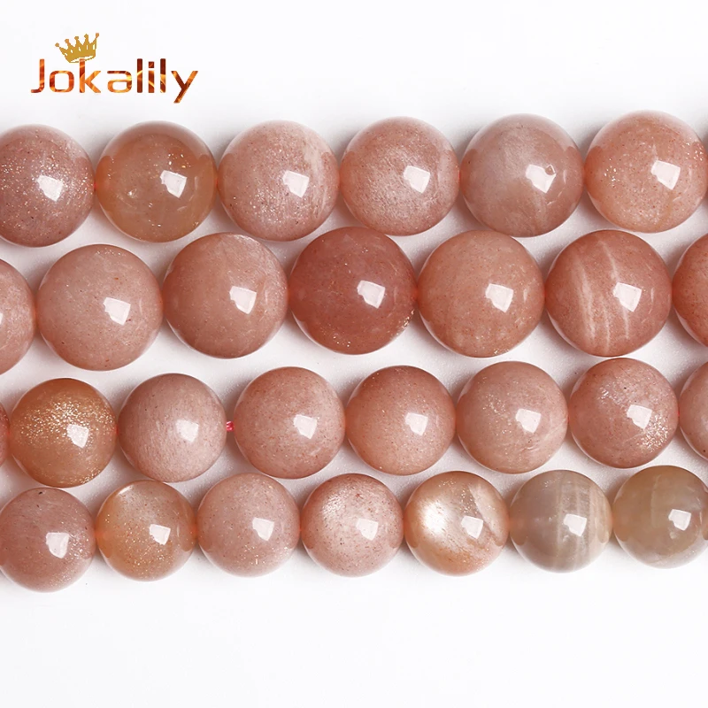 Natural Sunstone Beads Orange Moonstone Round Loose Stone Beads For Jewelry Making DIY Bracelets Accessories 4 6 8 10 12mm 15