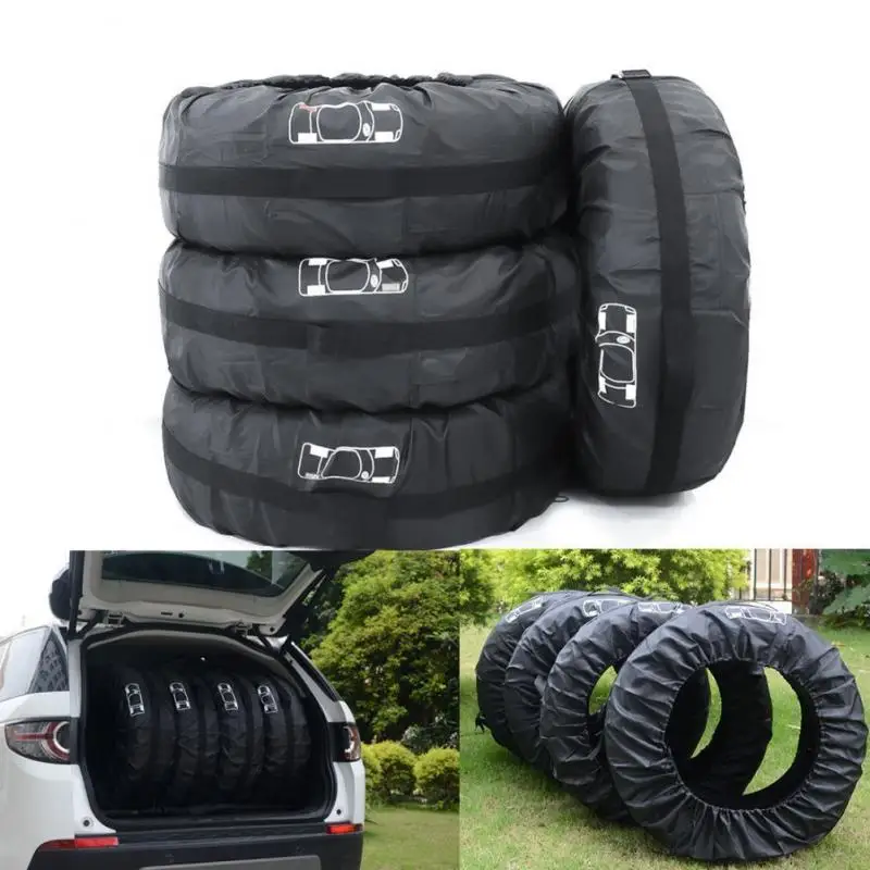 Universal 4Pcs Spare Tire Cover Case Polyester Car Tyre Storage Bags Automobile Tyre Accessories Auto Vehicle Wheel Protector