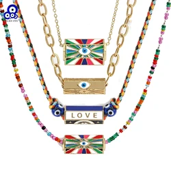 Lucky Eye Rainbow Turkish Evil Eye Heart Pendant Necklace Gold Color Long Chain Necklace for Women Girls Fashion Jewelry BE293