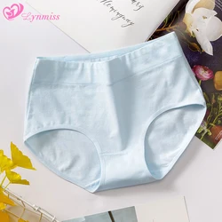 Lynmiss Women Cotton Briefs Mid-waist Panties Girls Large Size Breathable Cotton Female Underwear Ladies Solid Color Underwear