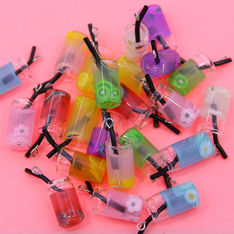 10 pcs 19*10mm Clear Glass Bottle Pendant Colorful Fruit Pendant For Jewelry Earring Keychain Making DIY Bag Charm Pendant