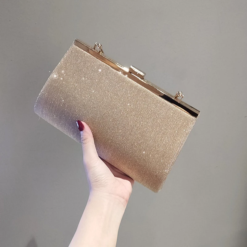 Women Glitter Handbag Luxury Apricot Evening Clutch Bag Party Chain Shoulder Bag Female Wedding Dinner Purse Silver Bag ZD01