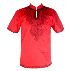 Islam t-shirt Ethnic Embroidery Clothes Men's Attire Dashiki Tops African Wedding Wear Short Kaftan man shirt