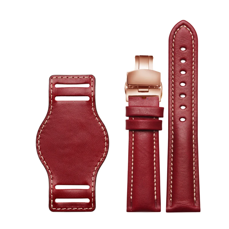 The first layer cowhide Genuine leather bracelet 18mm 20mm 21mm 22mm watch strap matte watchband With mat Wine wristwatches band