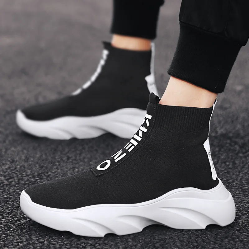 2020 summer new breathable trend high help men\'s shoes a hundred sports casual high-bang board shoes men\'s socks trend shoes