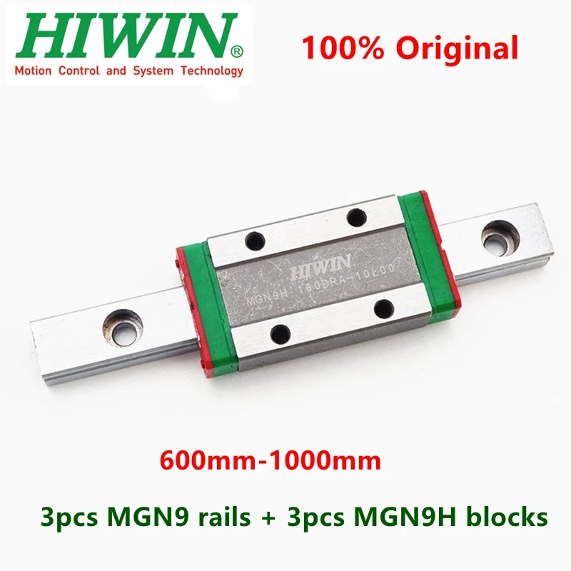 3pcs Hiwin linear rail MGN9 600 650 700 750 800 850 900 950 1000 mm MGNR9 + 3pcs MGN9H block carriage for 3D printer CNC