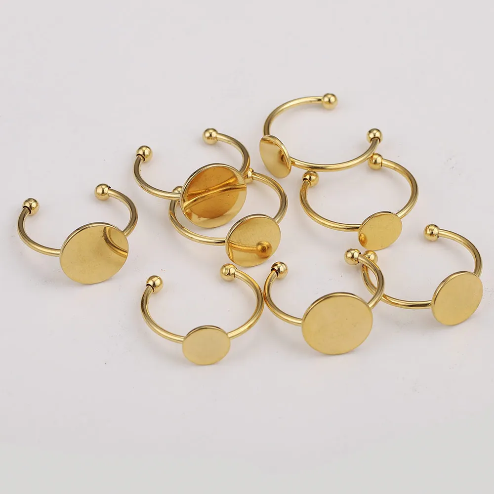 10 stücke Öffnung verstellbarer Ring Edelstahl Ring flache Lünette Basis Tablett DIY Scheibe Fingerring leere Einstellungen Ringe Schmuck herstellung – Detail 6