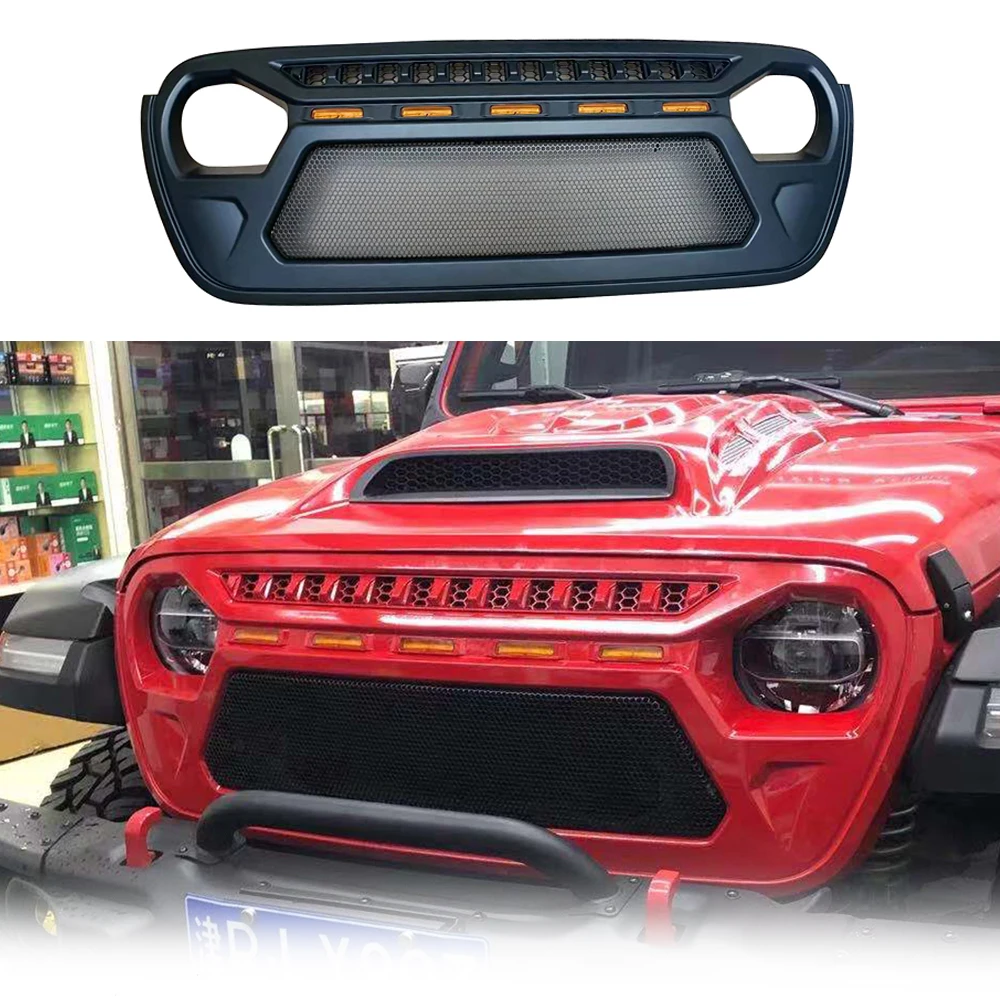 شبكات مصد السباق Gladiator JT للطرق الوعرة 4X4 مناسبة لسيارة جيب رانجلر JL/JT 2018 2019 2020 2021 شبكة أمامية سوداء غير لامعة