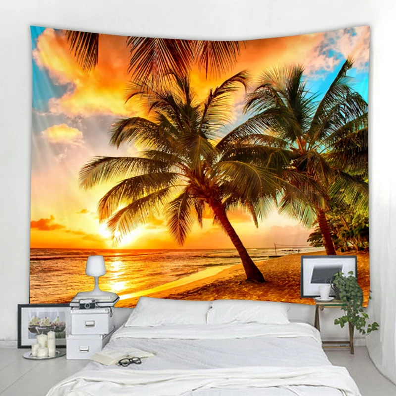 

Seaside Coconut Tree Tapestry Mandala Bohemian Tapestry Art Deco Blanket Curtain Bedroom Living Room Decoration Bohemian Hippie