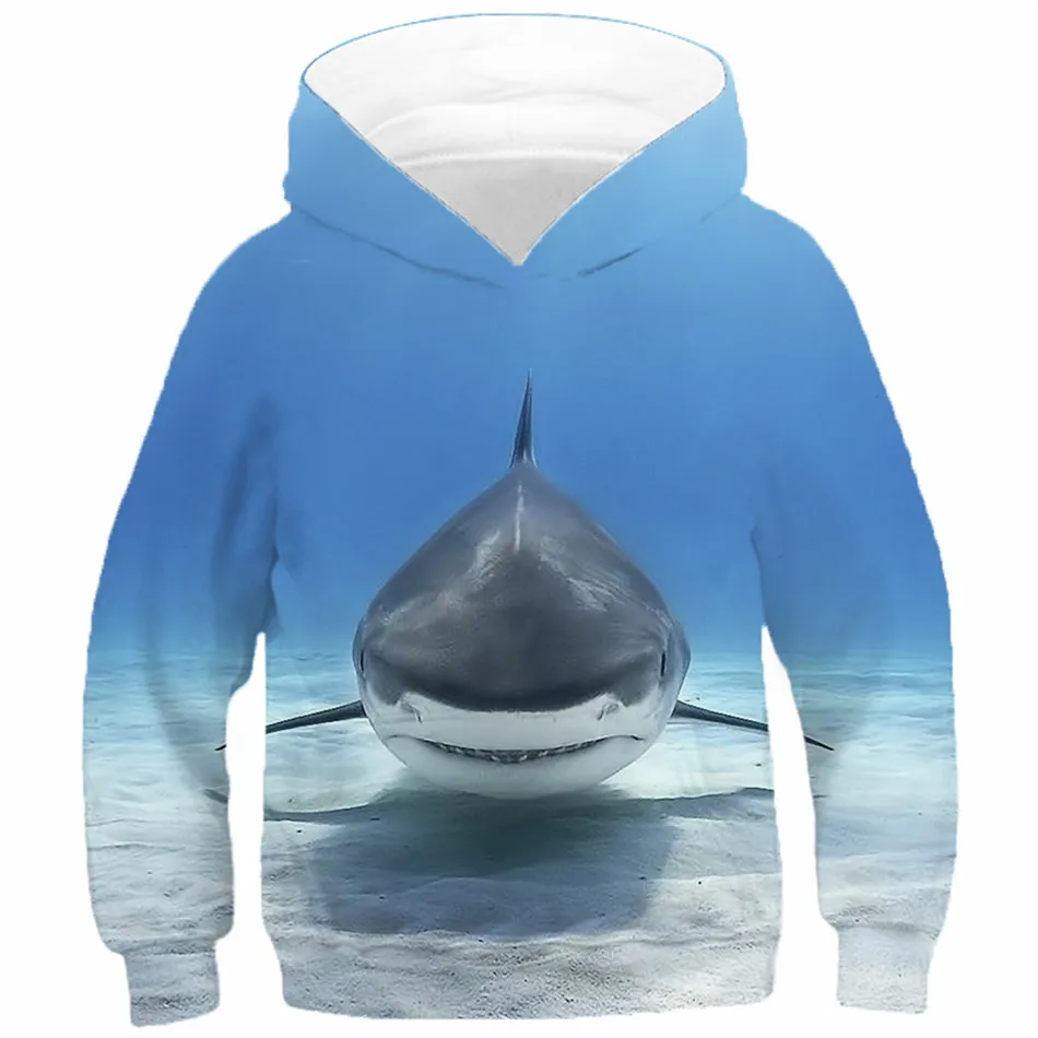 Animal Deep Sea Shark Print Boys Girls Hoodies Spring Autumn Children Hooded Sweatshirt Kids Pullover Baby Clothes Casual Tops