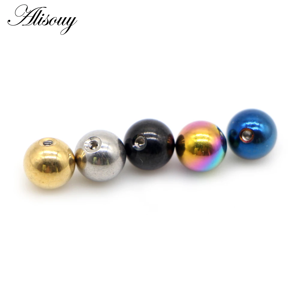 Alisouy 10pcs 14G/16G Mix Colors Stainless Steel Replacement Ball Bead Lip Eyebrow Tongue Ear Tragus Belly Body Piercing Jewelry