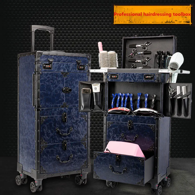 Professional Makeup Artist Manicure Suitcase Luxury Big Rolling Multifunctional Tool Storage Cosmetic Hairdressing Code Lock Box