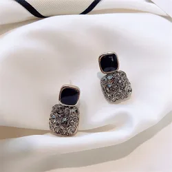 Multi-color S925 Silver Needle Retro New Trendy Net Red Temperament Square Crystal Earrings College Student Gift Jewelry Brincos