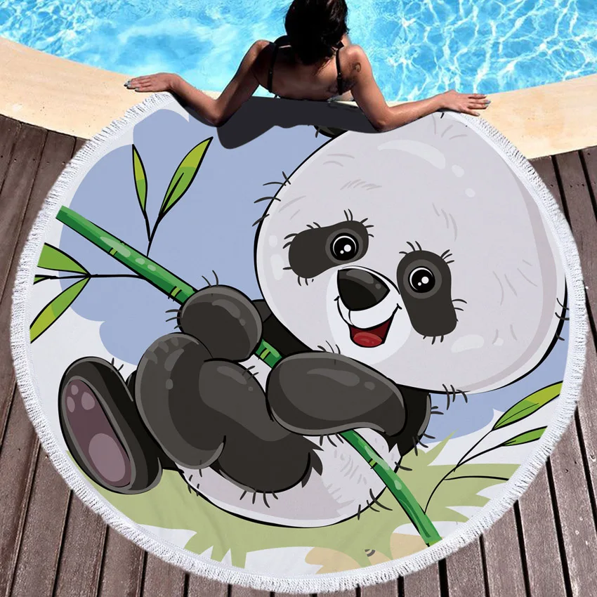 

Summer Circle Thick Microfiber Round Beach Towel Shower Bath Towels Cartoon Panda Print Bohemian Cute serviette de plage ronde