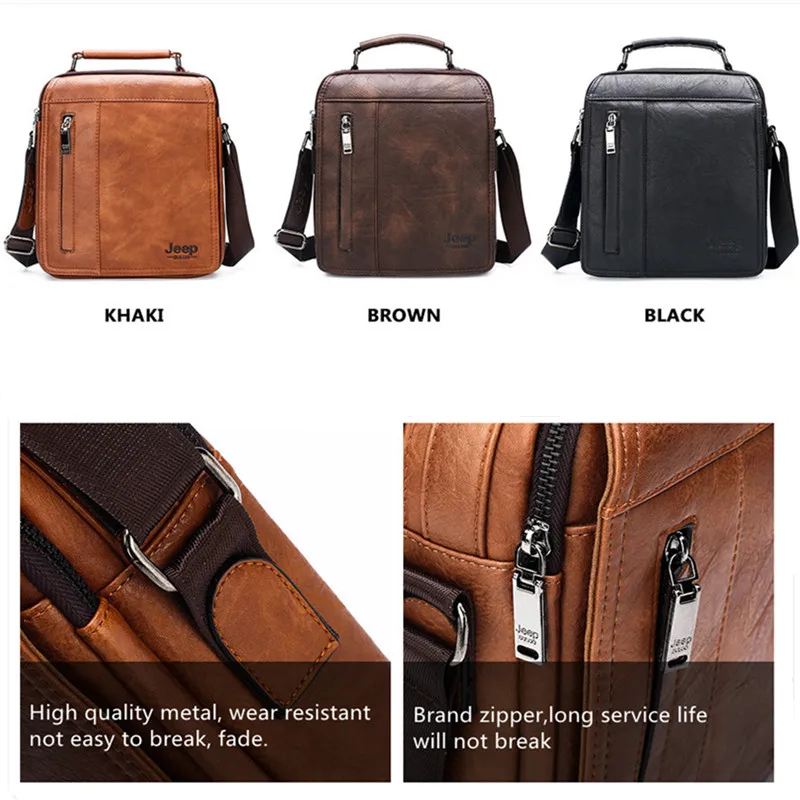 JEEP BULUO – sac à bandoulière en croûte de cuir pour hommes, sacoche de bonne qualité à la mode, grande capacité pour iPad 9.7 pouces