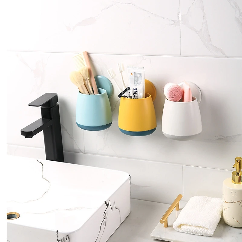 

Wall Hanging Toothbrush Holder, Bathroom Accessories, Punch-Free Suction Cup Rack, Toothpaste Storage Box, Put Comb Tube