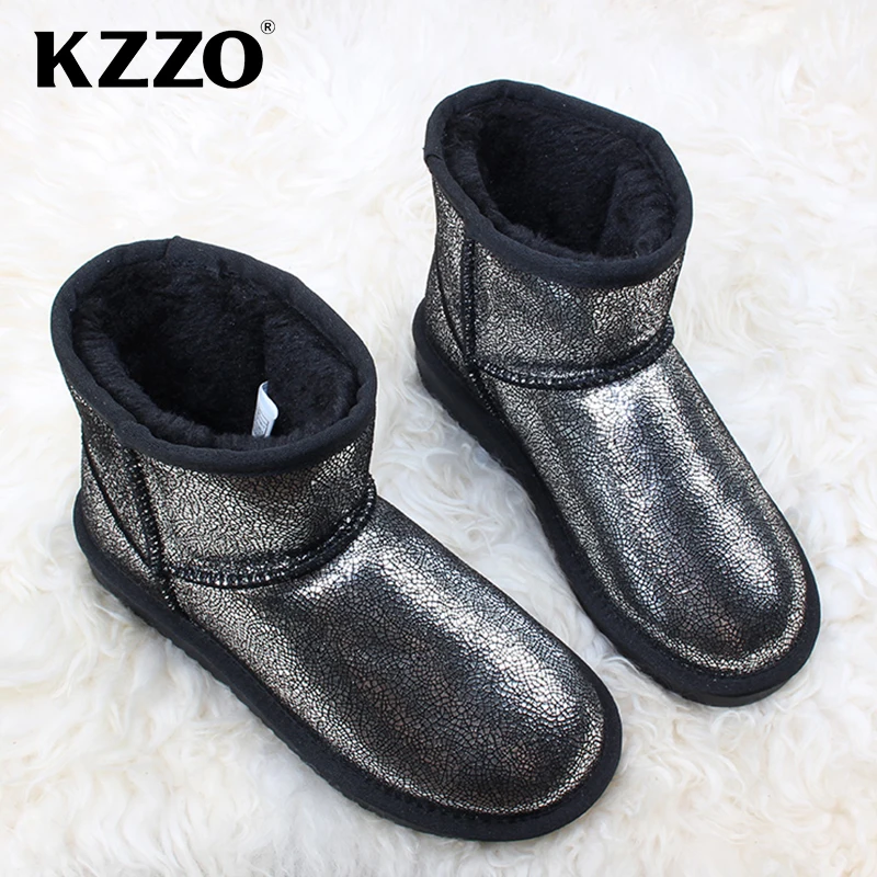 KZZO Australia Classic Waterproof Genuine Leather Ankle Snow Boots For Women 100% Natural Wool Lined Winter Warm Shoes Non-slip