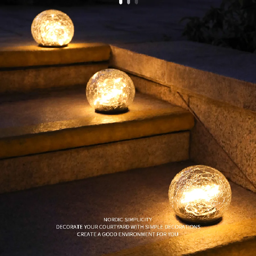 

Outdoor LED Solar Garden Light Waterproof Lawn Lamps Crackle Glass Ball Buried Lights For Courtyard Patio Street Balcony Decor