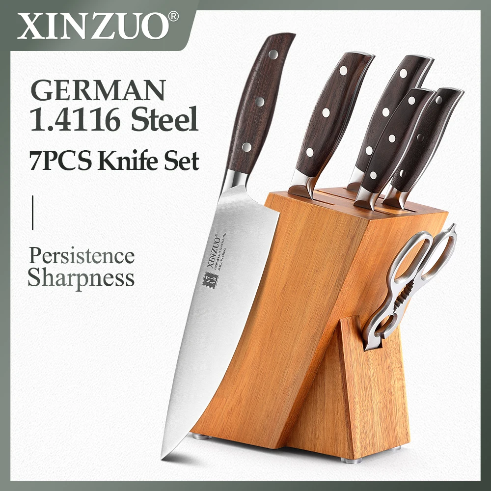 XINZUO 7PCS Knife Set With Holder & Scissors High Carbon Stainless Steel Knives Sets Vegetable Steak Best Chef Kitchen Tools