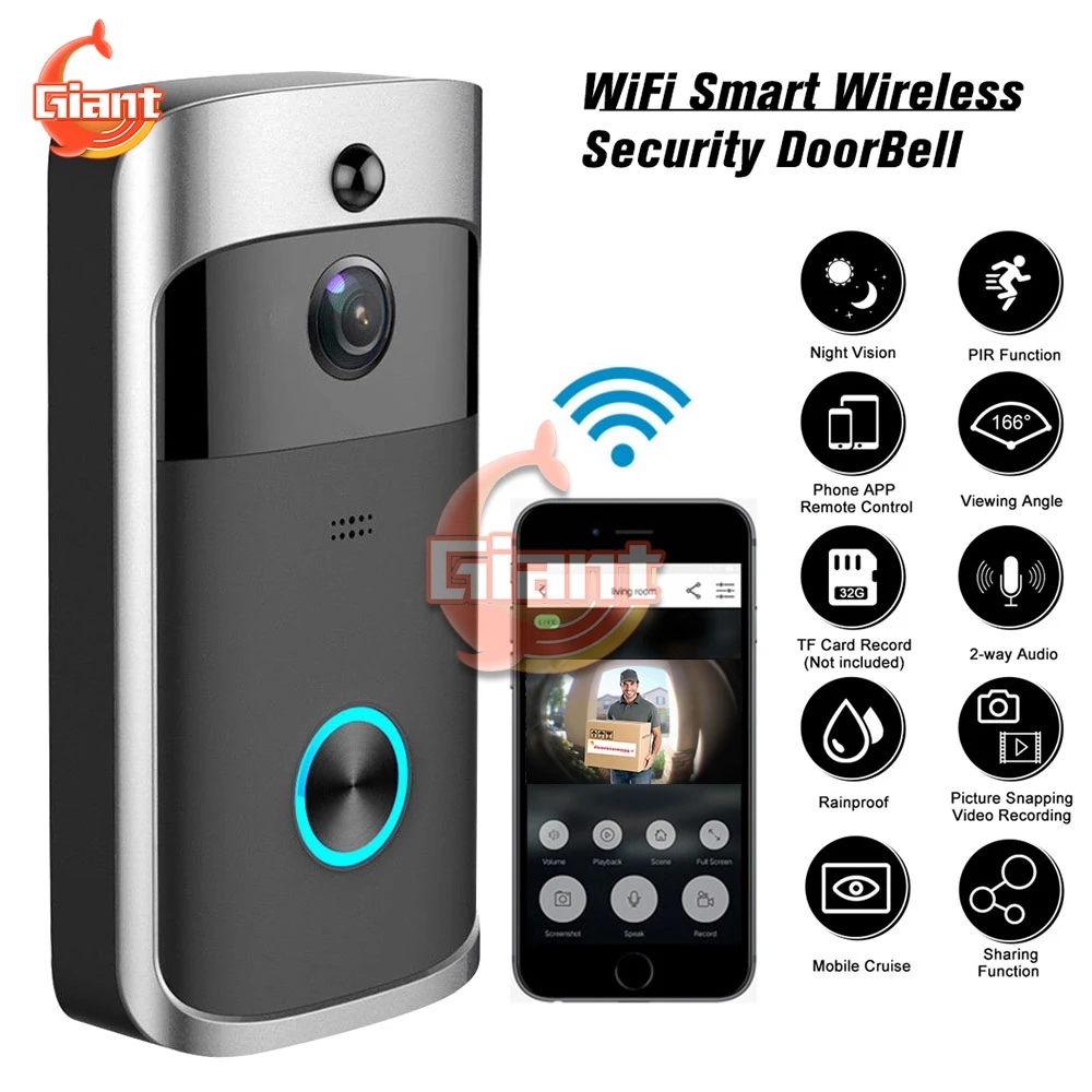 Waterproof Wireless Doorbell Remote Control Smart House Doorbell Wireless Call for Android iOS APP 18650 Battery Night Vision