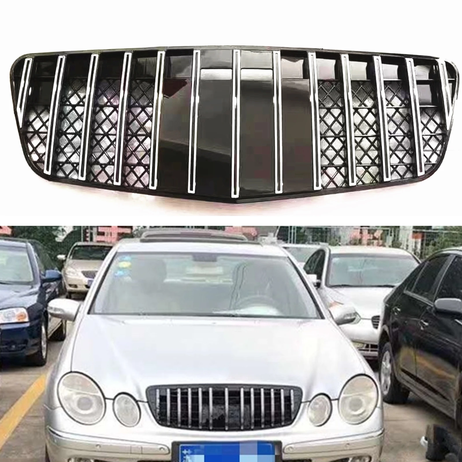 

Front Grille For Mercedes Benz W211 E Class 2003-2005 E320 E500 E350 GT Style Chorme/Black Car Upper Bumper Hood Mesh Grill Grid