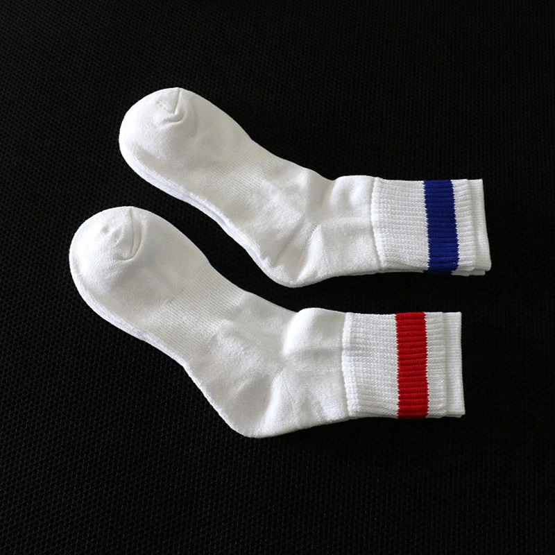 Men Running Socks Training Compression Socks Elastic Sweat White Socks Cotton Thickening Towel Bottom Gay Socks Blue Red Stripe