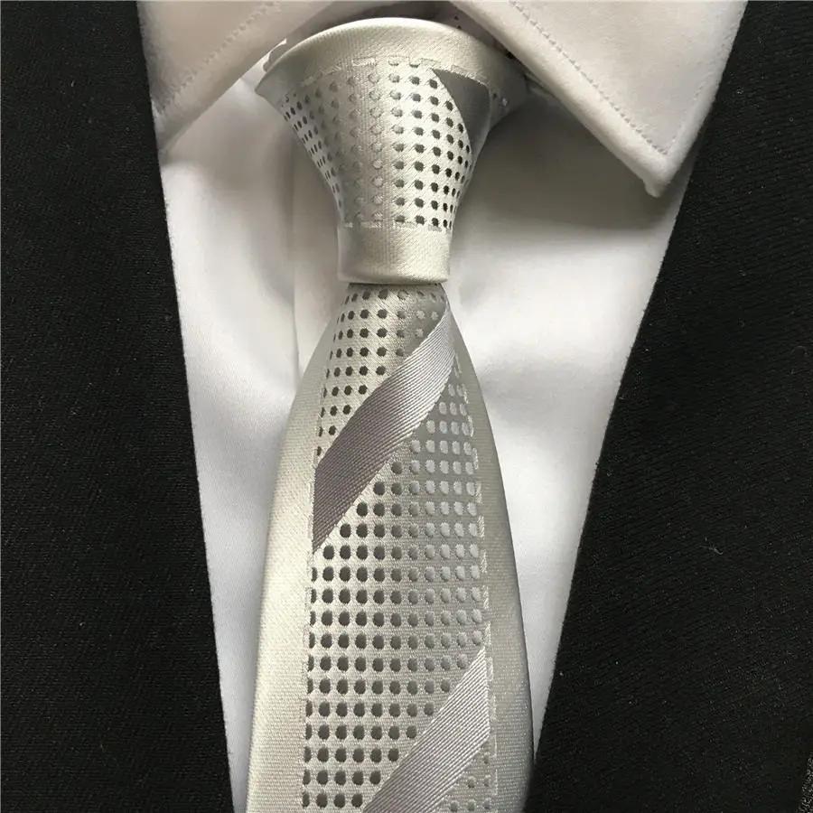 Men's Ties Jacquard Woven Neck Tie White Dots with Stripes Neckties Gravata for Men Gift