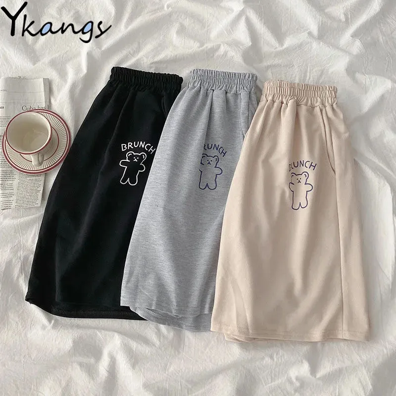 

Women Cartoon Print Elastic High Waist Baggy Harajuku Casual Fashion Shorts Summer Korean Style Basic Sports Biker Shorts Female