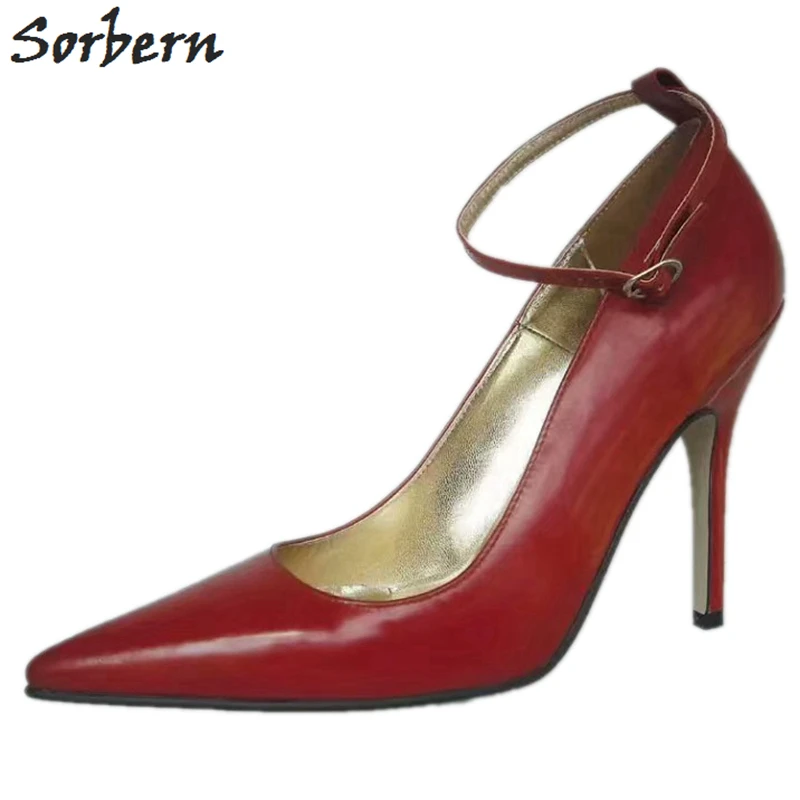 Sorbern Sexy Ankle Strap Women Pumps Genuine Leather High Heel Stilettos Patent Shoe Stripper Pole Crossdress Women Heels 2019