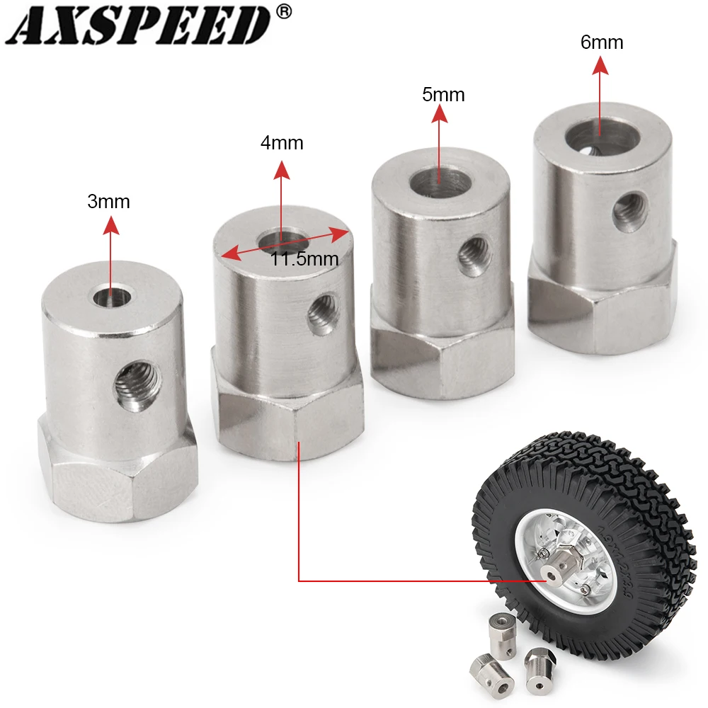 AXSPEED 4PCS Metal Hex Couplings Tire Connector with Wrench 3/4/5/6mm Wheel Hex Adapter for RC Boat Car Spare Accessories