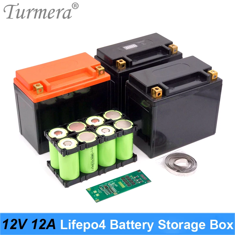 Turmera 12V 32700 Lifepo4 Battery Storage Box 2X4 Holder Nickel with 4S 40A 12.8V Balance BMS for Uninterrupted Power Supply Use