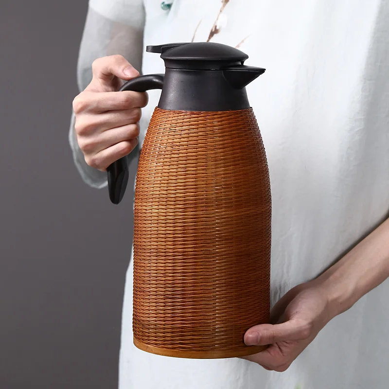 

Home Accessories Thermos Kettle Chinese Style Water Bottle Handmade Bamboo Weaving Water Jug Large Capacity Teapot Christma Gift