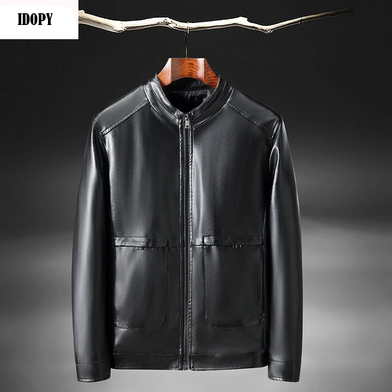 

Idopy Mens Faux Leather Jackets PU Business High Quality Classic Motorcycle Bike Cowboy Jackets Male